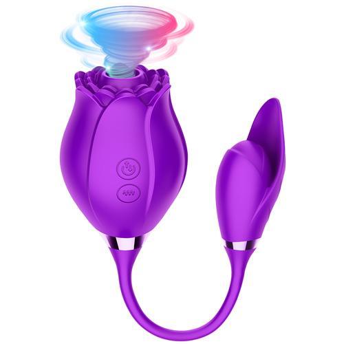 2 in1 Long Rose Vibrator Purple - Delightor