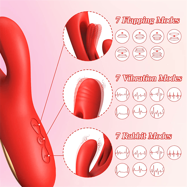 3IN1 Flapping Rabbit Vibrator Red - Delightor