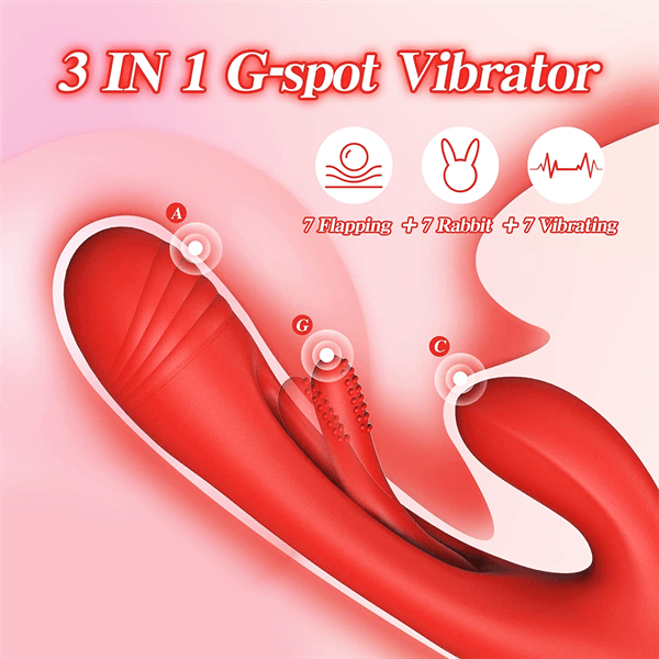 3IN1 Flapping Rabbit Vibrator Red - Delightor