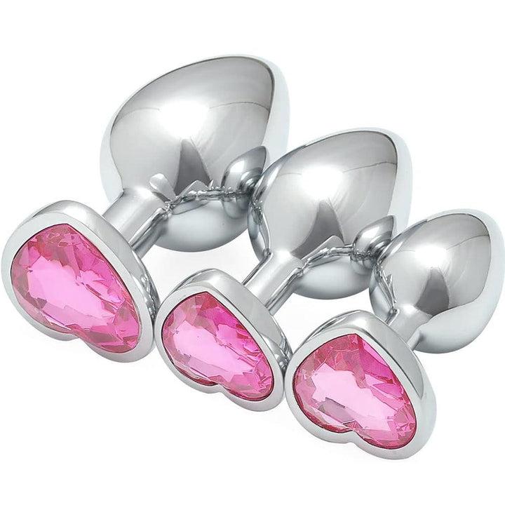 3 Pcs Luxury Jewelry Design Anal Butt Plug (Red/Heard Shape) - Delightor