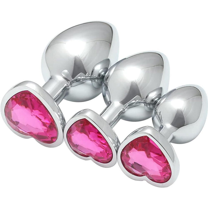 3 Pcs Luxury Jewelry Design Anal Butt Plug (Red/Heard Shape) - Delightor