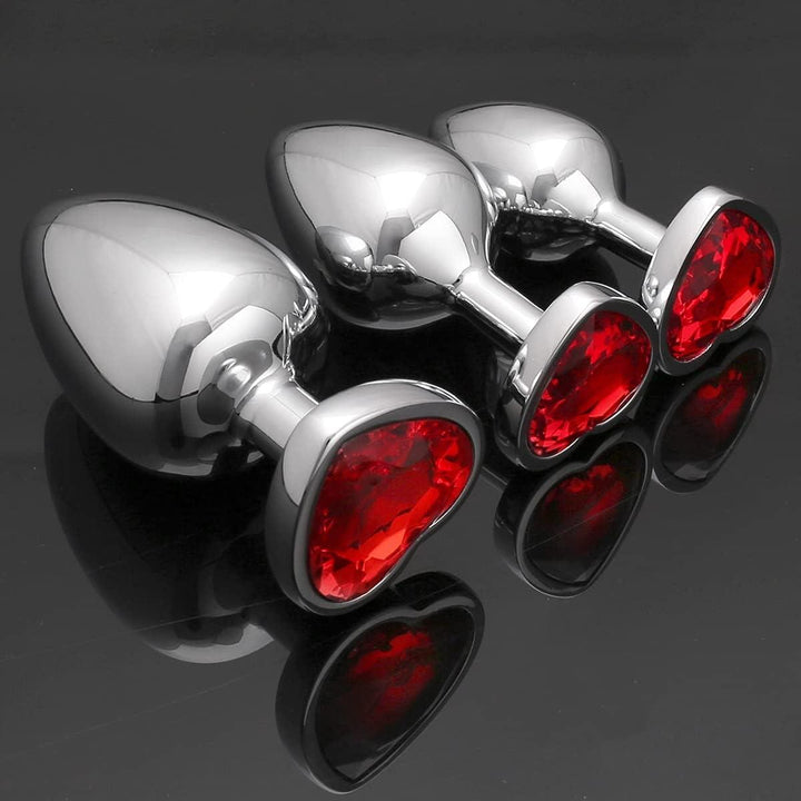 3 Pcs Luxury Jewelry Design Anal Butt Plug (Red/Heard Shape) - Delightor