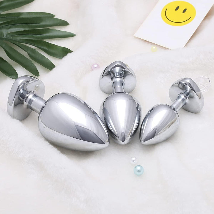 3 Pcs Luxury Jewelry Design Anal Butt Plug (Red/Heard Shape) - Delightor