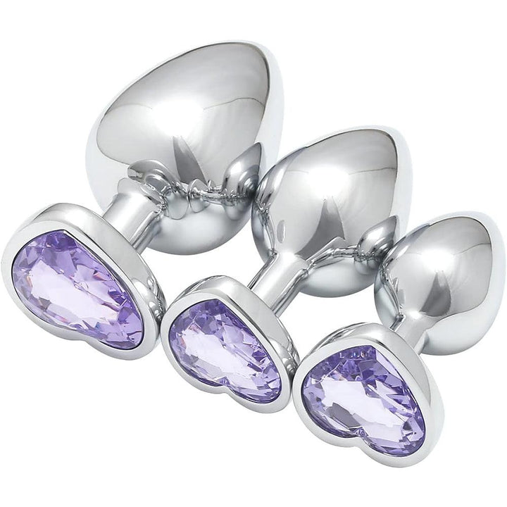 3 Pcs Luxury Jewelry Design Anal Butt Plug (Red/Heard Shape) - Delightor