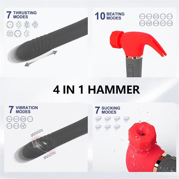 4 in 1 Sucking & Thursting & Vibrating & Licking Hammer Vibrator Red - Delightor