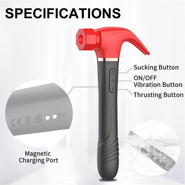 4 in 1 Sucking & Thursting & Vibrating & Licking Hammer Vibrator Red - Delightor