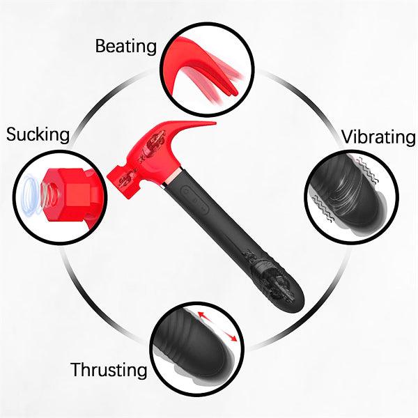 4 in 1 Sucking & Thursting & Vibrating & Licking Hammer Vibrator Red - Delightor