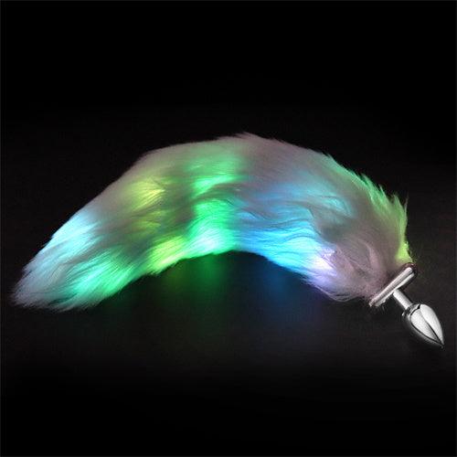 LED Light Tail Butt Plug Long Metal Green - Delightor