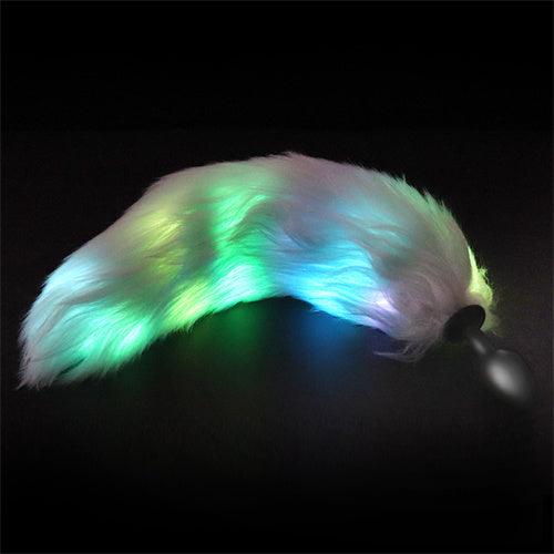 LED Light Tail Butt Plug Long Metal Green - Delightor