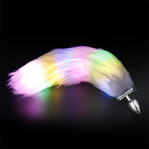 LED Light Tail Butt Plug Long Metal Green - Delightor