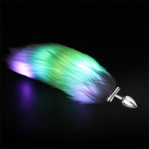 LED Light Tail Butt Plug Long Metal Green - Delightor