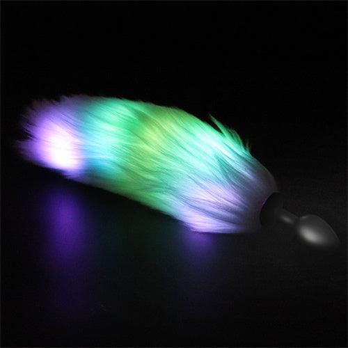 LED Light Tail Butt Plug Long Metal Green - Delightor