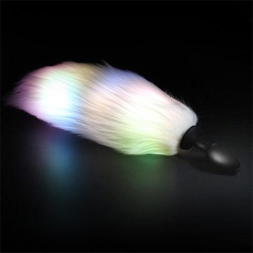 LED Light Tail Butt Plug Long Metal Green - Delightor