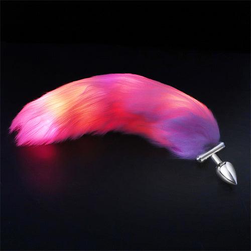 LED Light Tail Butt Plug Long Metal Pink - Delightor