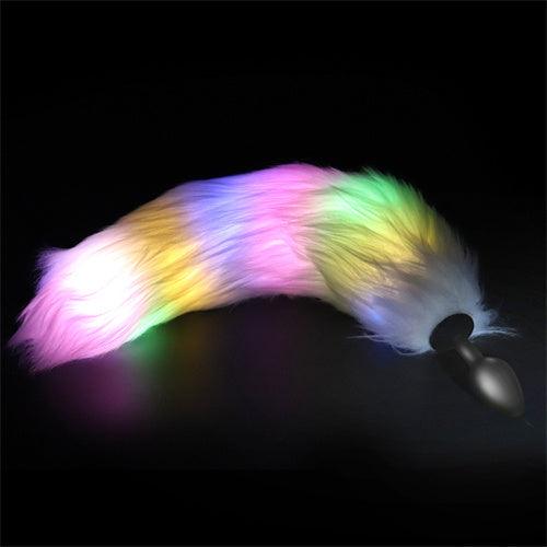 LED Light Tail Butt Plug Long Metal Pink - Delightor