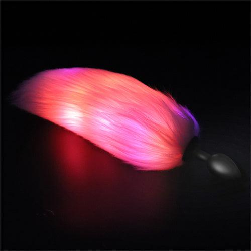 LED Light Tail Butt Plug Long Metal Pink - Delightor