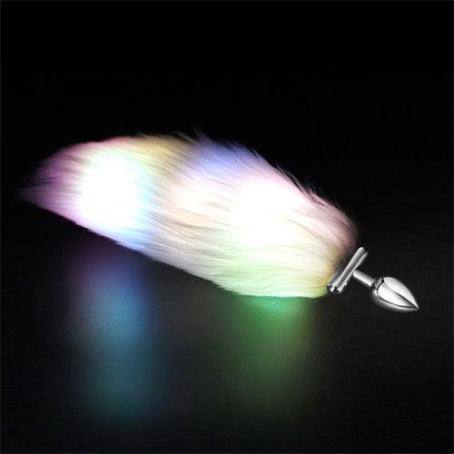 LED Light Tail Butt Plug Long Metal Pink - Delightor