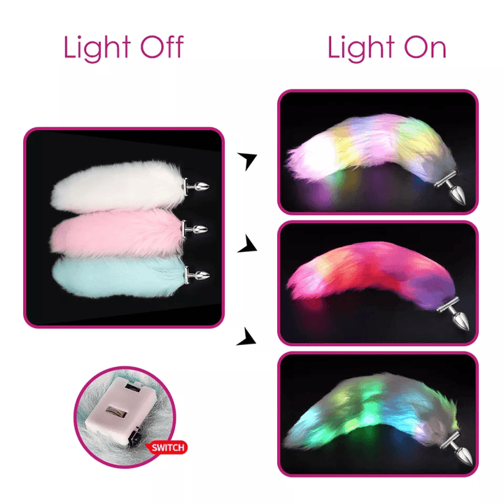 LED Light Tail Butt Plug Long Metal Pink - Delightor