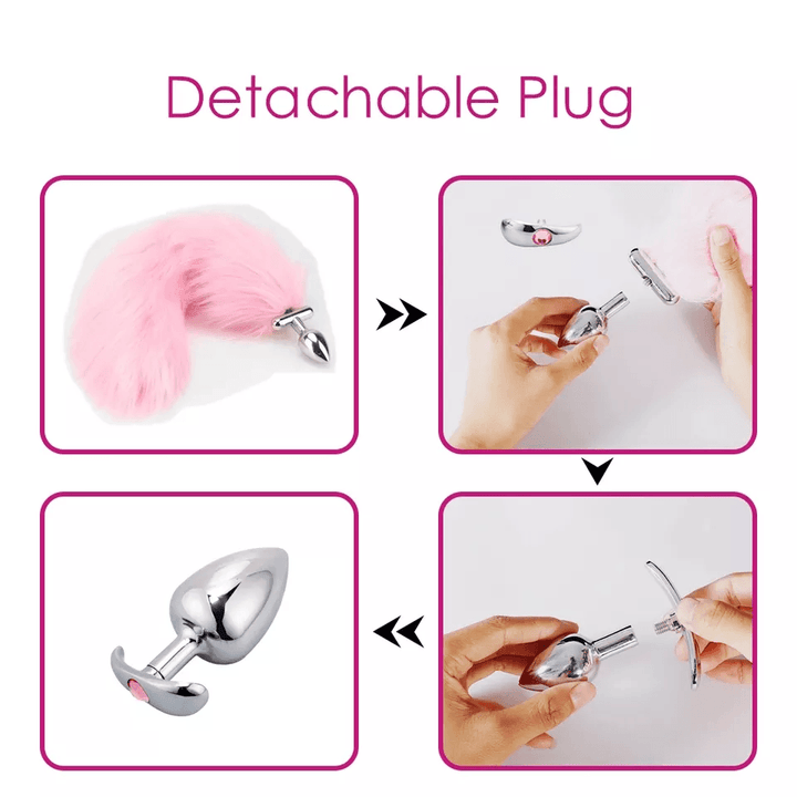 LED Light Tail Butt Plug Long Metal Pink - Delightor