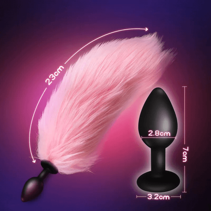 LED Light Tail Butt Plug Long Metal Pink - Delightor