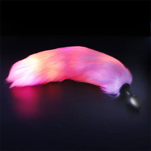 LED Light Tail Butt Plug Long Metal Pink - Delightor