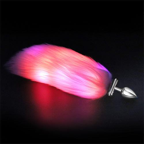 LED Light Tail Butt Plug Short Metal Pink - Delightor