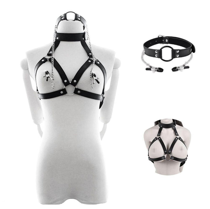 Nipple Clamp Chest Harness Breast Neck Collar Restraint Bondage - Delightor