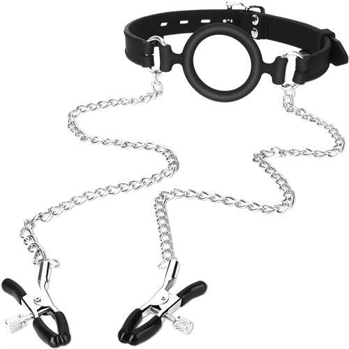 O-Ring Gag with Nipple Clamps - Delightor