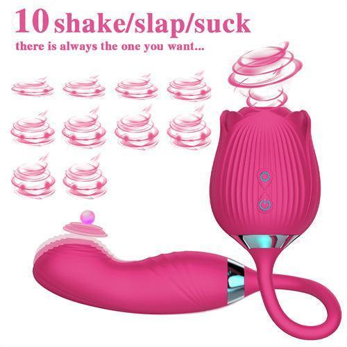 Sucking Slap Rose Dildo Vibrator Hot Pink - Delightor