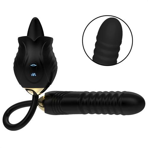 Thrusting Dildo Lick Tongue Rose Vibrator Black - Delightor